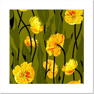 double tulips on olive green Posters and Art